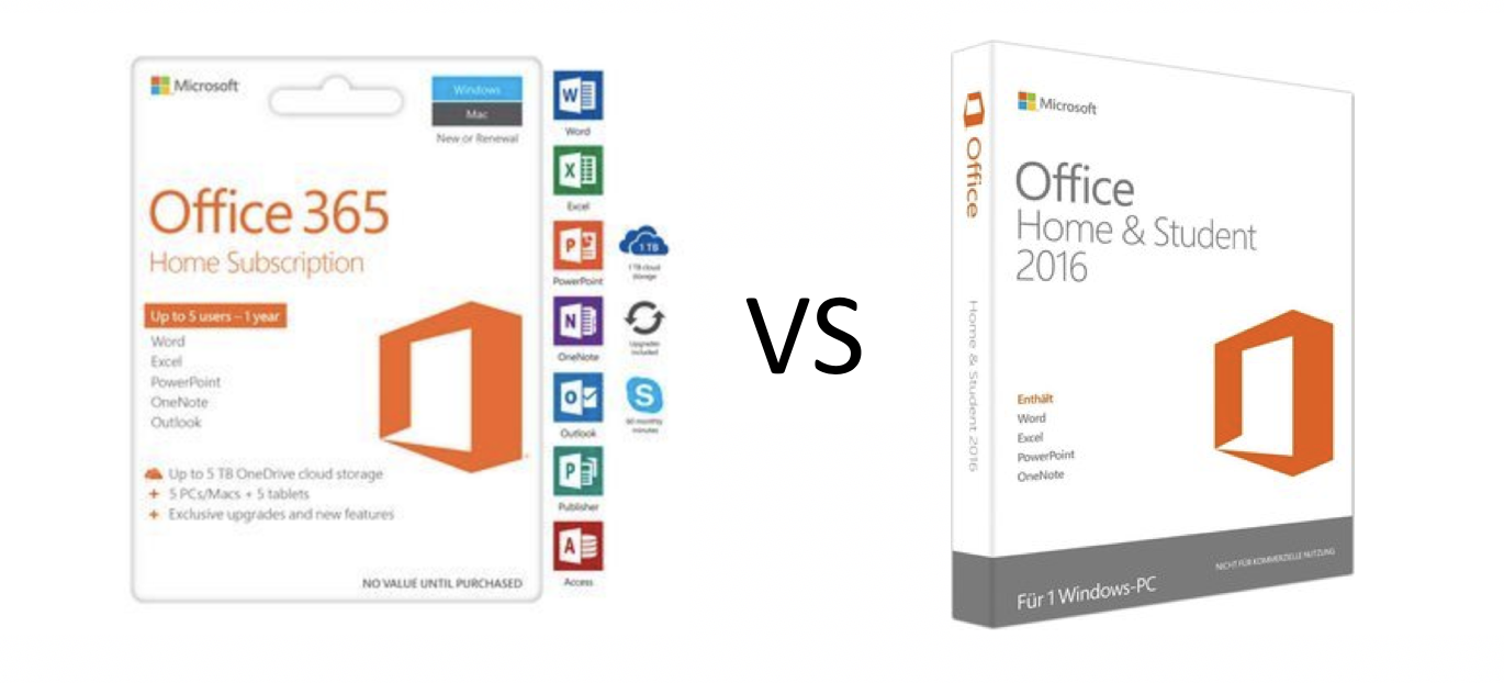 office 2016 vs office 365 software differences